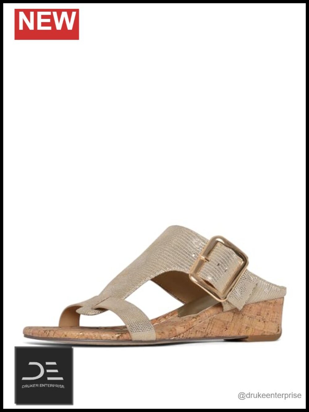 Women's Leather Wedge Sandals with Adjustable Buckle - Comfortable Summer Dress